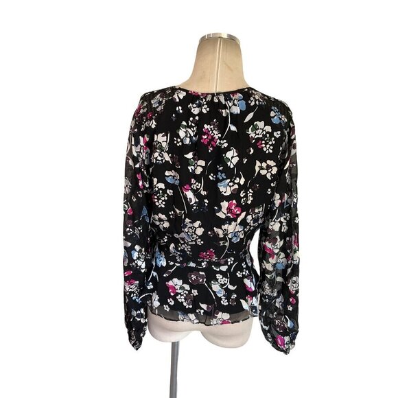 Parker Britta Long Sleeve Wrap Front Tie Blouse in Black Large New Womens Floral - Picture 7 of 16